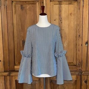 Scrap Work Boutique Gingham Bell Sleeve Blouse Sz. S
